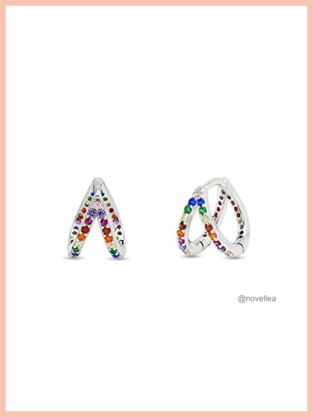 Rainbow Cubic Zirconia Hoop Earrings 925 Sterling Silver Prong Set